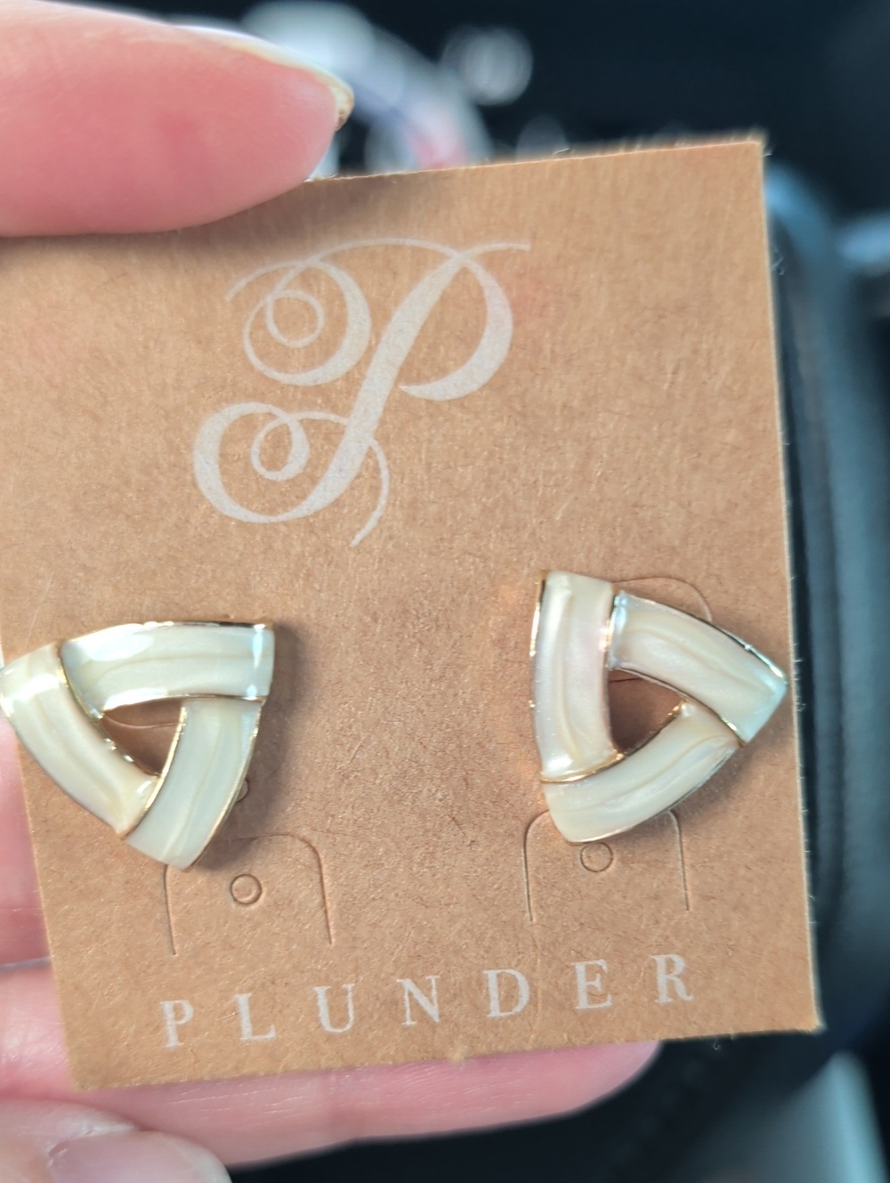 Plunder Cream Tri-Loop Enamel Stud Earrings